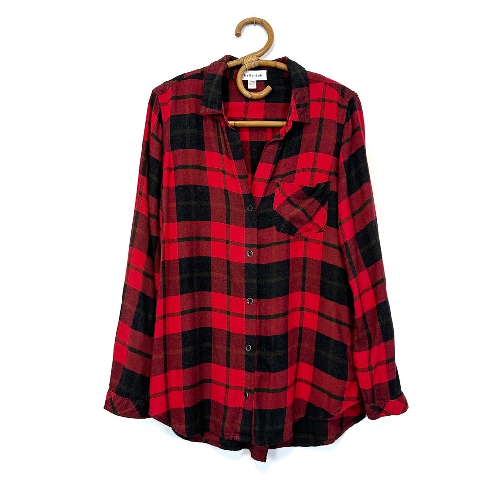 Bella Dahl | Pocket Button Down‎ Shirt Red Black Plaid Buffalo Check Size L